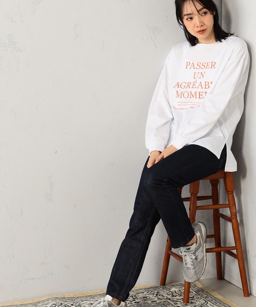 FOUND GOOD(ファウンドグッド)の「ナガモッTEE ロゴプリント長袖Tシャツ(Tシャツ/カットソー・レディース・ピンク系2/グレー系8/ホワイト系5/ホワイト系6・S/M/L)」の2枚目の写真