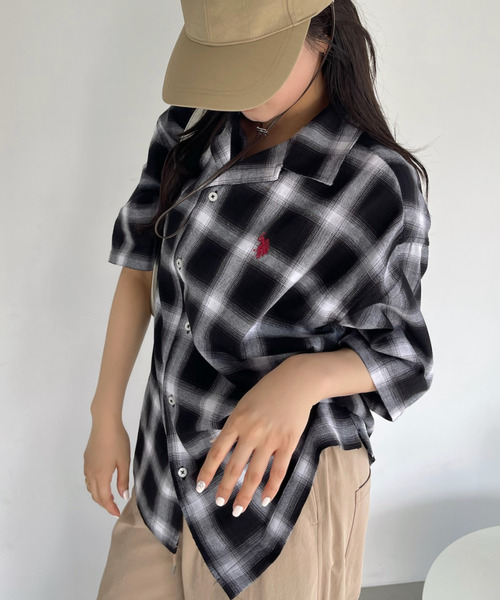 U.S. POLO ASSN.(ユーエスポロアッスン)の「U.S. POLO ASSN. オープンカラー ショートスリーブ シャツ(シャツ/ブラウス・レディース・ホワイト/ブラック/ネイビー・M/L)」の22枚目の写真