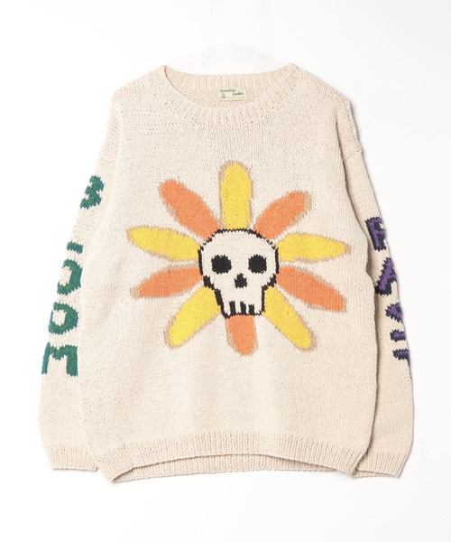 MacMahon Knitting Mills /マクマホンニッティングミルズL/S Crew Neck Knit-Skull&Flower