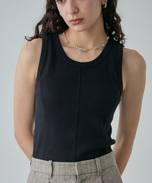 丸首 綿混 無地ノースリーブタンクトップ(袖なし)（タンクトップ）｜ROSE BUD（ローズバッド）