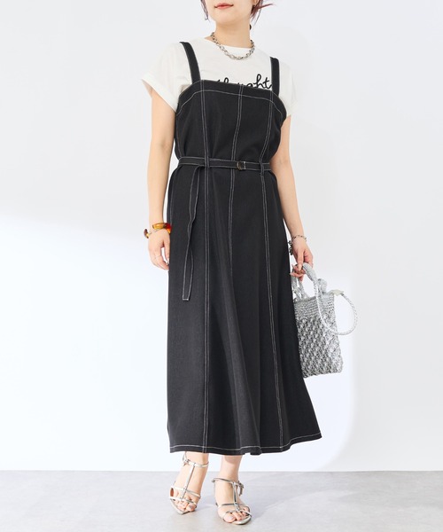 un dix cors（アンディコール）の「ストレッチデニムジャンスカ（ジャンパースカート・レディース・ブルー/ブラック・FREE）」の6枚目の写真