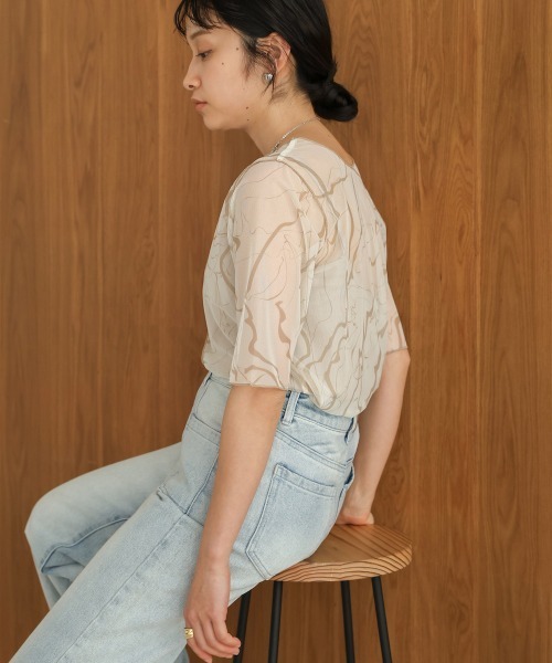 Bab（バブ）の「前後2WAYマーブルシアーメッシュトップス（Tシャツ/カットソー・レディース・ベージュ/モカ/アイボリー・FREE）」の6枚目の写真