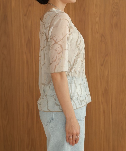 Bab（バブ）の「前後2WAYマーブルシアーメッシュトップス（Tシャツ/カットソー・レディース・ベージュ/モカ/アイボリー・FREE）」の18枚目の写真