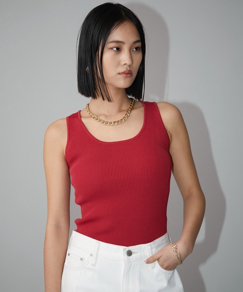 EIMY ISTOIRE（エイミーイストワール）の「リブタンクトップ（タンクトップ・レディース・ホワイト/ラベンダー/グレー/レッド/ネイビー/ブラック・F）」の6枚目の写真