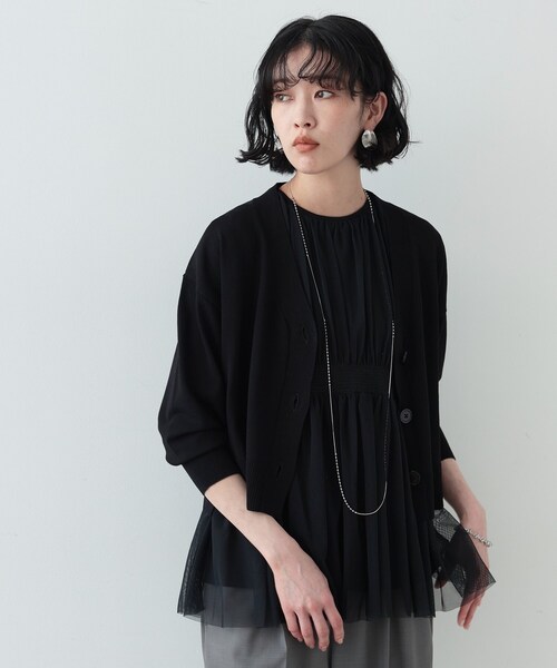 GALLEST（ギャレスト）の「◆リラックスVカーディガン（カーディガン/ボレロ・レディース・ライトグリーン/ブラック/ライトグレー/オフホワイト・38）」の3枚目の写真