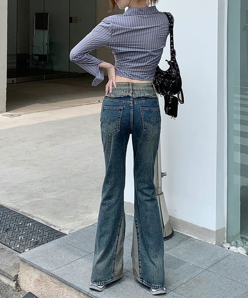 SpRay（スプレイ）の「切替デニムフレアパンツ（デニムパンツ・レディース・ブルー・SMALL/MEDIUM）」の12枚目の写真