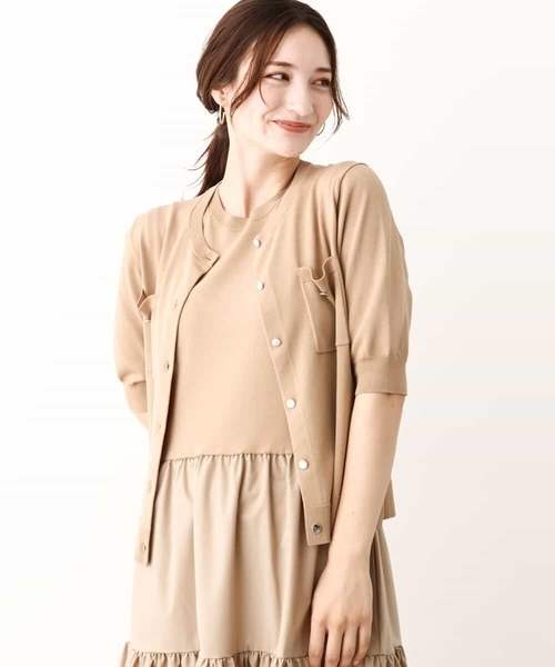 MK MICHEL KLEIN（エムケーミッシェルクラン）の「メタル釦ディティール半袖ニットカーディガン（ニット/セーター・レディース・ブルーグリーン/ブラック/ライトブラウン・38）」の3枚目の写真