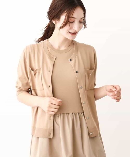 MK MICHEL KLEIN（エムケーミッシェルクラン）の「メタル釦ディティール半袖ニットカーディガン（ニット/セーター・レディース・ブルーグリーン/ブラック/ライトブラウン・38）」の11枚目の写真