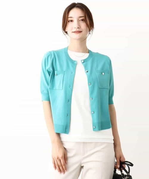 MK MICHEL KLEIN（エムケーミッシェルクラン）の「メタル釦ディティール半袖ニットカーディガン（ニット/セーター・レディース・ブルーグリーン/ブラック/ライトブラウン・38）」の15枚目の写真