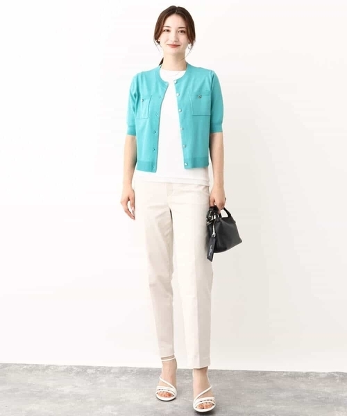 MK MICHEL KLEIN（エムケーミッシェルクラン）の「メタル釦ディティール半袖ニットカーディガン（ニット/セーター・レディース・ブルーグリーン/ブラック/ライトブラウン・38）」の16枚目の写真