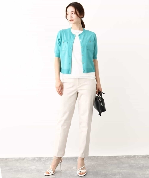 MK MICHEL KLEIN（エムケーミッシェルクラン）の「メタル釦ディティール半袖ニットカーディガン（ニット/セーター・レディース・ブルーグリーン/ブラック/ライトブラウン・38）」の17枚目の写真