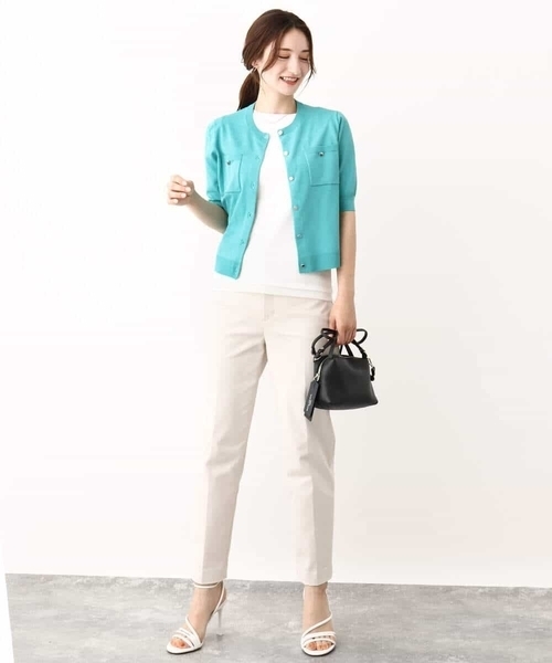 MK MICHEL KLEIN（エムケーミッシェルクラン）の「メタル釦ディティール半袖ニットカーディガン（ニット/セーター・レディース・ブルーグリーン/ブラック/ライトブラウン・38）」の18枚目の写真