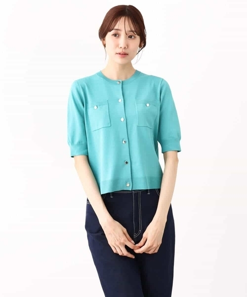 MK MICHEL KLEIN（エムケーミッシェルクラン）の「メタル釦ディティール半袖ニットカーディガン（ニット/セーター・レディース・ブルーグリーン/ブラック/ライトブラウン・38）」の19枚目の写真