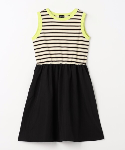green label relaxing（グリーンレーベルリラクシング）の「TJ ワッフルボーダー×スカート ノースリーブ ワンピース  / キッズ  100cm-130cm（ワンピース・キッズ・ブラック/ブラウン・130cm/120cm/100cm/110cm）」の2枚目の写真