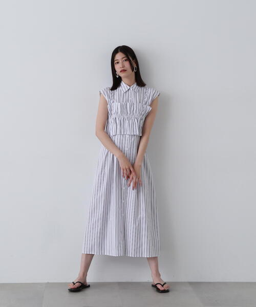 N.(N. Natural Beauty Basic)(エヌエヌナチュラルビューティーベーシック)の「◆ラッフルバンドゥ付きシャツワンピース(シャツワンピース・レディース・ブルー系その他/ホワイト系その他・MEDIUM)」の6枚目の写真