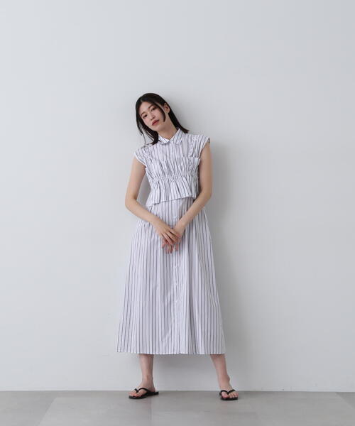 N.(N. Natural Beauty Basic)(エヌエヌナチュラルビューティーベーシック)の「◆ラッフルバンドゥ付きシャツワンピース(シャツワンピース・レディース・ブルー系その他/ホワイト系その他・MEDIUM)」の9枚目の写真