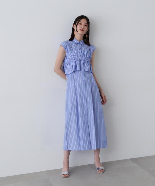 N.(N. Natural Beauty Basic)(エヌエヌナチュラルビューティーベーシック)の「◆ラッフルバンドゥ付きシャツワンピース(シャツワンピース・レディース・ブルー系その他/ホワイト系その他・MEDIUM)」の14枚目の写真