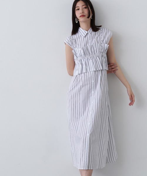 N.(N. Natural Beauty Basic)(エヌエヌナチュラルビューティーベーシック)の「◆ラッフルバンドゥ付きシャツワンピース(シャツワンピース・レディース・ブルー系その他/ホワイト系その他・MEDIUM)」の2枚目の写真