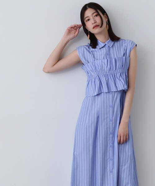 N.(N. Natural Beauty Basic)(エヌエヌナチュラルビューティーベーシック)の「◆ラッフルバンドゥ付きシャツワンピース(シャツワンピース・レディース・ブルー系その他/ホワイト系その他・MEDIUM)」の1枚目の写真