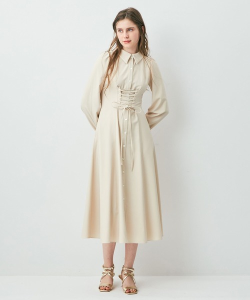 DEICY（デイシー）の「レースアップフレアワンピース（ワンピース・レディース・ベージュ/ライトベージュ/ライトブルー・FREE）」の2枚目の写真