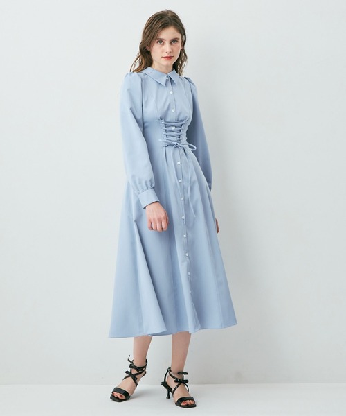 DEICY（デイシー）の「レースアップフレアワンピース（ワンピース・レディース・ベージュ/ライトベージュ/ライトブルー・FREE）」の3枚目の写真