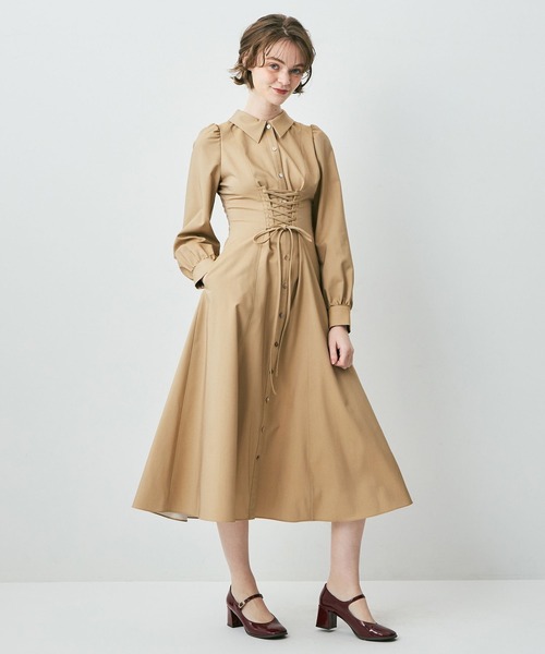 DEICY（デイシー）の「レースアップフレアワンピース（ワンピース・レディース・ベージュ/ライトベージュ/ライトブルー・FREE）」の4枚目の写真