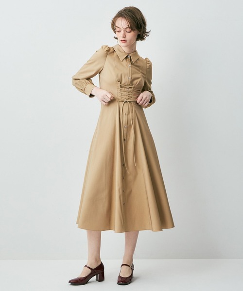 DEICY（デイシー）の「レースアップフレアワンピース（ワンピース・レディース・ベージュ/ライトベージュ/ライトブルー・FREE）」の5枚目の写真