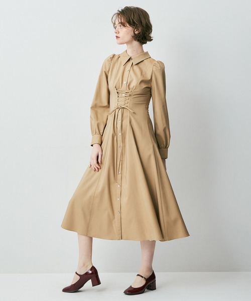 DEICY（デイシー）の「レースアップフレアワンピース（ワンピース・レディース・ベージュ/ライトベージュ/ライトブルー・FREE）」の6枚目の写真