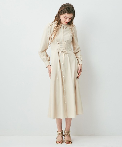 DEICY（デイシー）の「レースアップフレアワンピース（ワンピース・レディース・ベージュ/ライトベージュ/ライトブルー・FREE）」の7枚目の写真