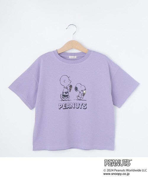 PEANUTS(ピーナッツ)の「◆【PEANUTS】プリントゆるTシャツ(Tシャツ/カットソー・キッズ・サックスブルー/ブラック/パープル/オフホワイト・12/11/13/14)」の4枚目の写真