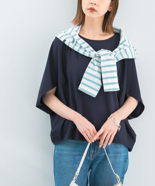 セール】ボートネック5分袖ドルマンプルオーバー（Tシャツ/カットソー