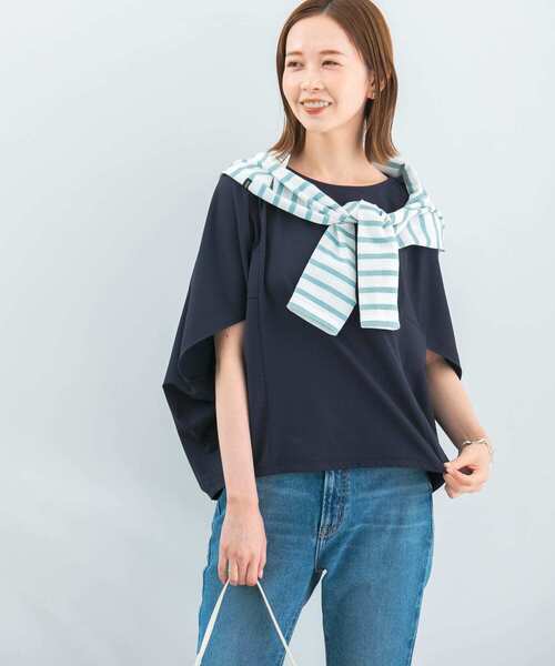 URBAN RESEARCH ROSSO WOMEN（アーバンリサーチ　ロッソ）の「ボートネック5分袖ドルマンプルオーバー（Tシャツ/カットソー・レディース・ベージュ/ネイビー/グレー/ホワイト・FREE）」の7枚目の写真