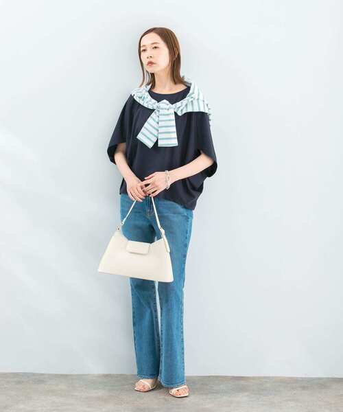 URBAN RESEARCH ROSSO WOMEN（アーバンリサーチ　ロッソ）の「ボートネック5分袖ドルマンプルオーバー（Tシャツ/カットソー・レディース・ベージュ/ネイビー/グレー/ホワイト・FREE）」の8枚目の写真