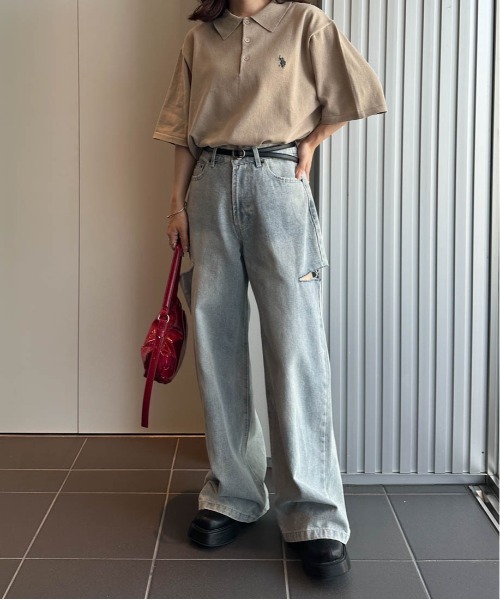 U.S. POLO ASSN.(ユーエスポロアッスン)の「<U.S.POLO ASSN.> ワンポイント刺繍半袖ニットポロシャツ(ニット/セーター・レディース・ネイビー系/ベージュ系その他/オフホワイト/ベージュ/ネイビー/ブラック・M)」の9枚目の写真