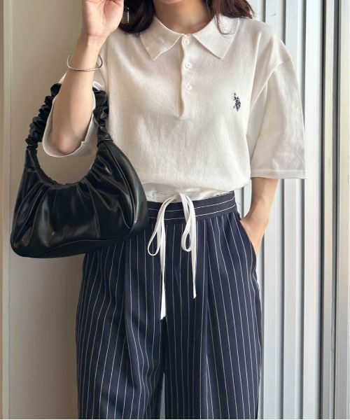 U.S. POLO ASSN.(ユーエスポロアッスン)の「<U.S.POLO ASSN.> ワンポイント刺繍半袖ニットポロシャツ(ニット/セーター・レディース・ネイビー系/ベージュ系その他/オフホワイト/ベージュ/ネイビー/ブラック・M)」の14枚目の写真