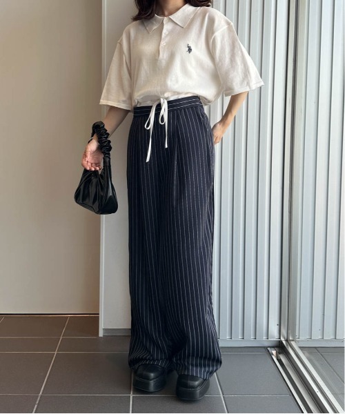 U.S. POLO ASSN.(ユーエスポロアッスン)の「<U.S.POLO ASSN.> ワンポイント刺繍半袖ニットポロシャツ(ニット/セーター・レディース・ネイビー系/ベージュ系その他/オフホワイト/ベージュ/ネイビー/ブラック・M)」の12枚目の写真