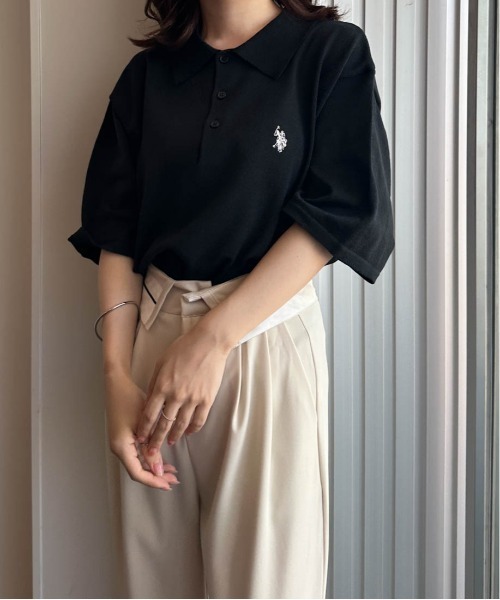U.S. POLO ASSN.(ユーエスポロアッスン)の「<U.S.POLO ASSN.> ワンポイント刺繍半袖ニットポロシャツ(ニット/セーター・レディース・ネイビー系/ベージュ系その他/オフホワイト/ベージュ/ネイビー/ブラック・M)」の17枚目の写真