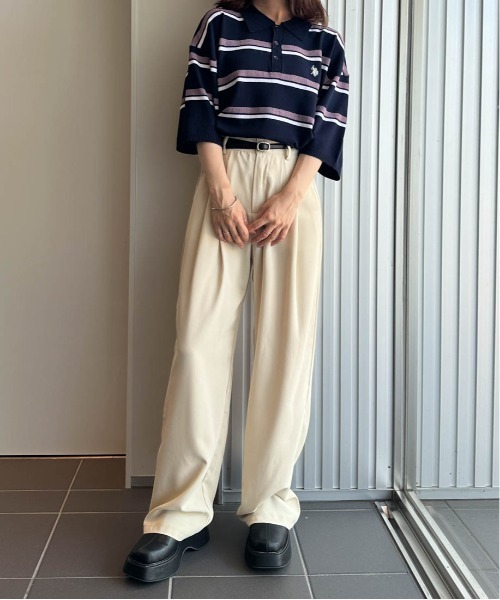 U.S. POLO ASSN.(ユーエスポロアッスン)の「<U.S.POLO ASSN.> ワンポイント刺繍半袖ニットポロシャツ(ニット/セーター・レディース・ネイビー系/ベージュ系その他/オフホワイト/ベージュ/ネイビー/ブラック・M)」の8枚目の写真