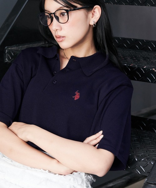 U.S. POLO ASSN.(ユーエスポロアッスン)の「<U.S.POLO ASSN.> ワンポイント刺繍半袖ニットポロシャツ(ニット/セーター・レディース・ネイビー系/ベージュ系その他/オフホワイト/ベージュ/ネイビー/ブラック・M)」の15枚目の写真