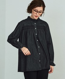 SOMETHING スモッキングデニムブラウス