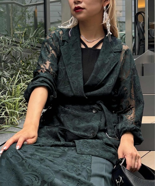 HARE（ハレ）の「レースデザインミドルジャケット(HARE)（テーラードジャケット・レディース・ブラック/グリーン・FREE）」の2枚目の写真