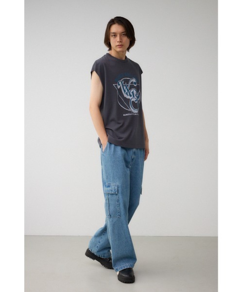 AZUL by moussy(アズールバイマウジー)の「グラフィックノースリーブトップス(タンクトップ・メンズ・オフホワイト/ダークパープル/ライトブラック・FREE)」の16枚目の写真