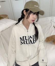 A'GEM/9 × .kom 『muah muah/ムーアムーア』 LAMBSWOOL JACQUARD KNIT ZIPUP/ラムウールジャカードニットジップアップ