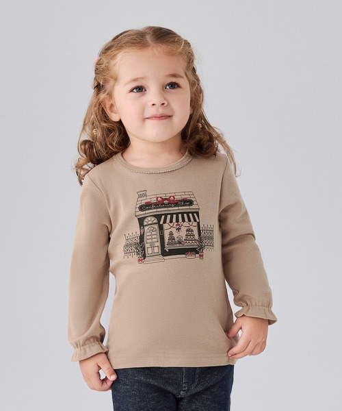 combimini(コンビミニ)の「フライス長袖ガーリートップス(スイーツショップ)(Tシャツ/カットソー・キッズ・ダークベージュ/アイボリー・120/110/100/90/80)」の1枚目の写真