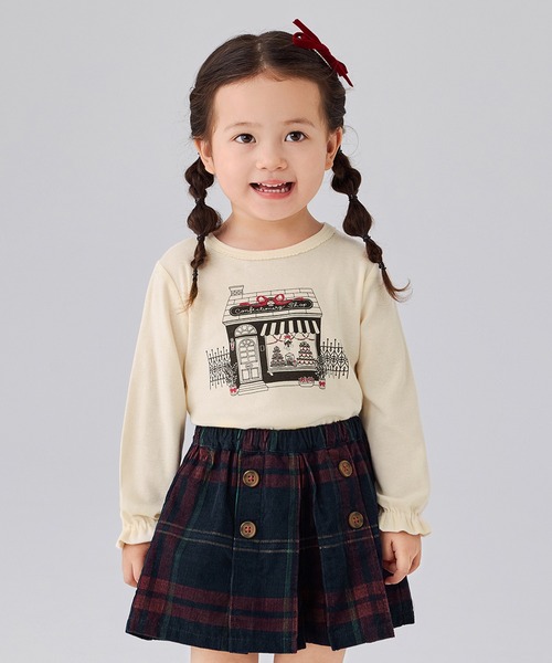 combimini(コンビミニ)の「フライス長袖ガーリートップス(スイーツショップ)(Tシャツ/カットソー・キッズ・ダークベージュ/アイボリー・120/110/100/90/80)」の2枚目の写真