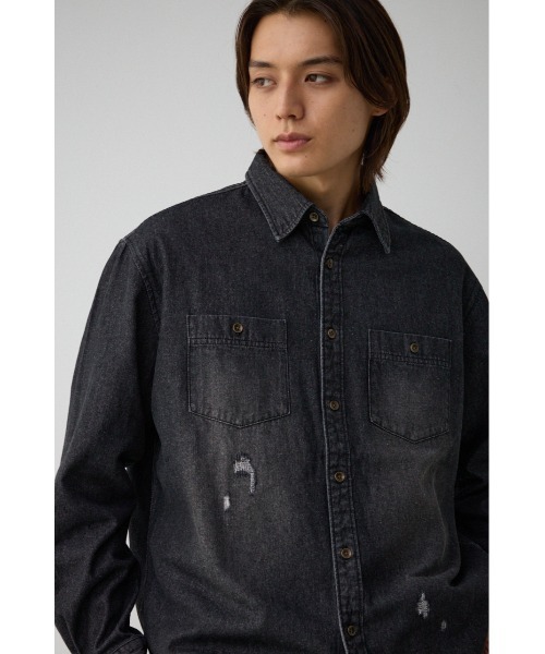AZUL by moussy(アズールバイマウジー)の「AZUL DENIM ダメージシャツ(シャツ/ブラウス・メンズ・ブラック/ブルー・LARGE/MEDIUM)」の3枚目の写真