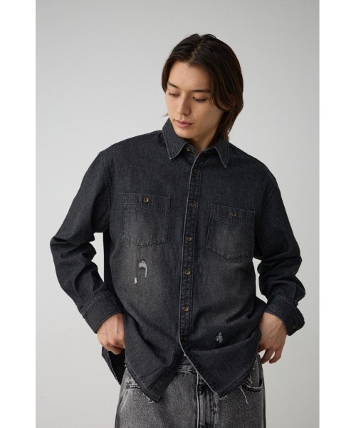 AZUL by moussy(アズールバイマウジー)の「AZUL DENIM ダメージシャツ(シャツ/ブラウス・メンズ・ブラック/ブルー・LARGE/MEDIUM)」の4枚目の写真