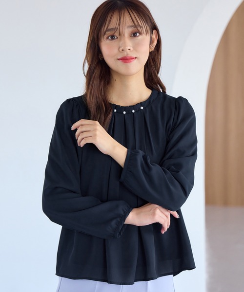 alotta（アロッタ）の「あったか裏地付ネックパールブラウス（シャツ/ブラウス・レディース・スモークピンク/ホワイト/ネイビー/ライトオレンジ系・L/M/LL/3L）」の19枚目の写真