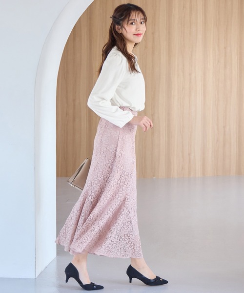 alotta（アロッタ）の「あったか裏地付ネックパールブラウス（シャツ/ブラウス・レディース・スモークピンク/ホワイト/ネイビー/ライトオレンジ系・L/M/LL/3L）」の9枚目の写真
