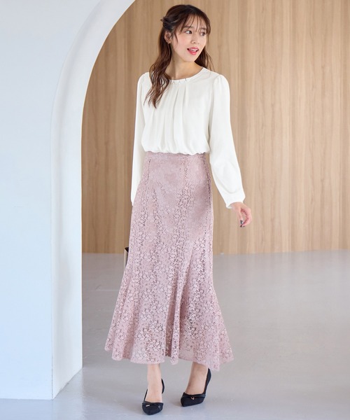 alotta（アロッタ）の「あったか裏地付ネックパールブラウス（シャツ/ブラウス・レディース・スモークピンク/ホワイト/ネイビー/ライトオレンジ系・L/M/LL/3L）」の8枚目の写真